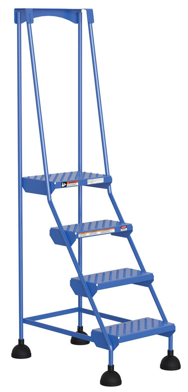 Perforated 4 Step Commercial Spring Loaded Rolling Ladder - Blue